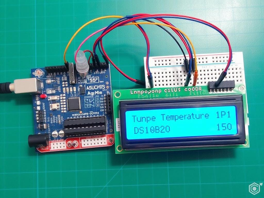 nterfacing DS18b20 Temperature sensor with Arduino + LCD to measure in Celsius and Fahrenheit Создание кода фото