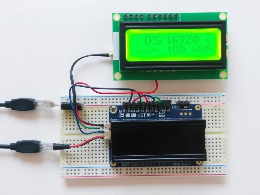 nterfacing DS18b20 Temperature sensor with Arduino + LCD to measure in Celsius and Fahrenheit Схема подключения компонентов фото