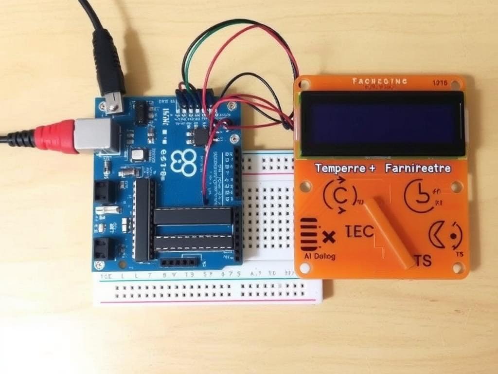 nterfacing DS18b20 Temperature sensor with Arduino + LCD to measure in Celsius and Fahrenheit Что понадобится для проекта? фото