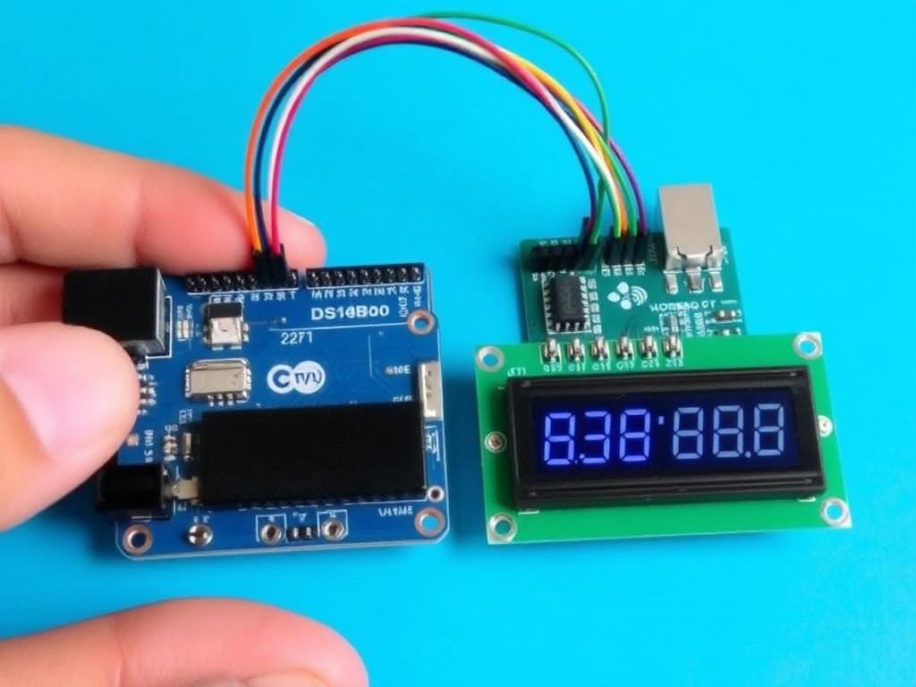 nterfacing DS18b20 Temperature sensor with Arduino + LCD to measure in Celsius and Fahrenheit Wi-Fi модуль фото